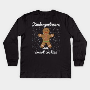 Kindergarden Teacher Christmas T-Shirt With Gingerbread Man Xmas Cookie Tee For Winter Cookie Baking With Holiday Snowflakes Kindergardeners Kids Long Sleeve T-Shirt